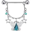 Blue Zircon Elaborate Butterfly Nipple Ring
