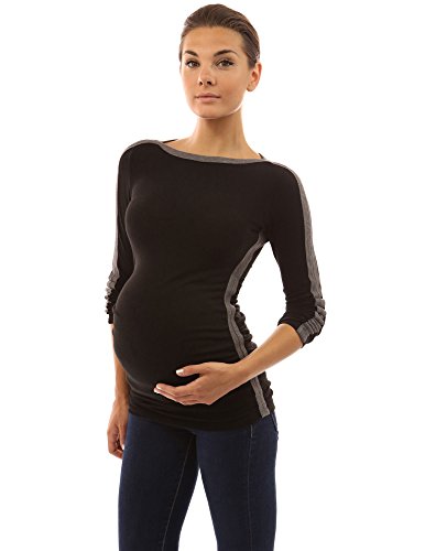 PattyBoutik Mama Trimmed Boat Neck Long Sleeve Maternity Tunic