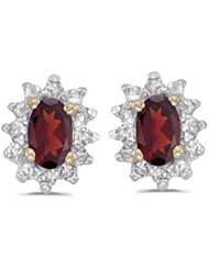 Birthstone Company 14k Yellow Gold Oval Garnet And Diamond Earrings
