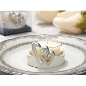 Two Hearts Linked Together As One Candle Holder (Set of 24) - Baby Shower Gifts & Wedding Favors