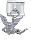 Silver Tone Angel Dangle Hearts Religious Italian Charms Bracelet Link