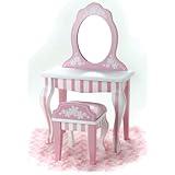 18 Inch Doll Furniture, Doll Vanity fits American Girl Dolls & More! Hand Painted Pink and White Doll Vanity Table and Doll Chair Set