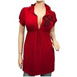 Plus size Dark Red Low cut v-neck Hoodie top
