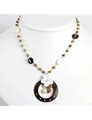 Sterling Silver 16in Coconut Shell/White Cult. Pearl/Picture Jasper Necklace