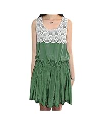 Scoop Neck Above the Knee Sleeveless Tank Cotton/Polyester General Print Applique Pleated Lace  Dress