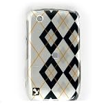 SILVER WITH BLACK AGRYLE CHECK SNAP ON HARD SKIN SHELL PROTECTOR COVER CASE FOR BLACKBERRY CURVE 8520 8530 + BELT CLIP + IN BLISTER RETAIL PACKAGE