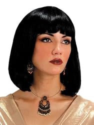 Cleopatra Egyptian Wig Theatre Costumes Accessory Black Medium Length Wig With Bangs Fringe