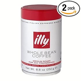 illy Caffe Whole Bean Coffee (Medium Roast), 8.8-Ounce Tins (Pack of 2)