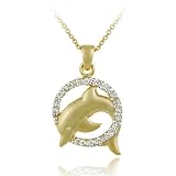 18K Gold over Sterling Silver Dolphin in CZ Circle