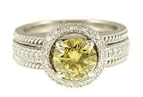Beautiful HTHP Fancy Yellow Diamond ring in 18 kt gold - Gold Braiding and Pave Diamond Band