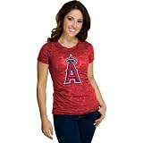 MLB Women's Los Angeles Angels Pure Victory Short Sleeve Raw Cut Crew Neck Tee (Athletic Red Camo, X-Large)