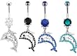 DANGLING SILVER DOLPHIN OUTLINED IN GEMS BELLY RING BNADP25SP- SAPPHIRE