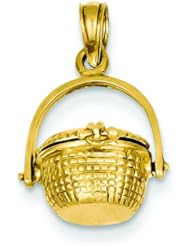 14K Gold 3D Movable Basket Charm Picnic Pendant Jewelry