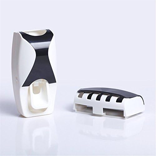 Lovingmei Easy Install Wall Mounted Hands Free Toothpaste Dispenser Toothbrush Holder Set 5 Brushes Hanging - &amp; No More Mess Bathroom Accessories Sets 5 Colors (Black)