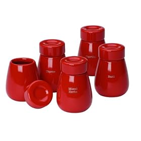 Tyhpoon Buick Red Stoneware Herb Jars set of 5