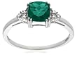 10k Choice of White or Yellow Gold, May Birthstone, Created-Emerald and Diamond Ring