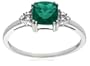10k White Gold May Birthstone Created Emerald and Diamond Ring, Size 7