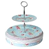 English Rose Design Two-Tiered Cake Stand Plate with Gift Box