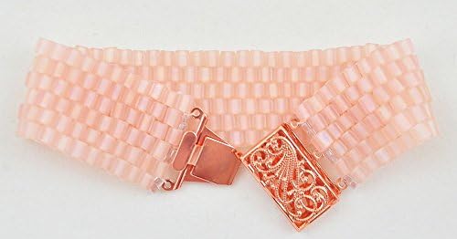 Peach Handmade Beaded Peyote Bracelet with Copper Clasp