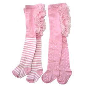 Plum Collections Two Pairs of Baby Tights with Frilly Bottoms - Stripes and Spots in Gift Box size 0-6 months