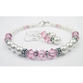 Rose (Pale Pink Opal or Pink Tourmaline) Bracelets and Earring SETS: Swarovski... by