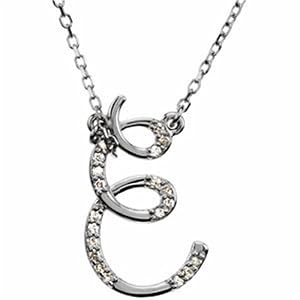 14k White Gold Elegant Initial E Diamond Necklace