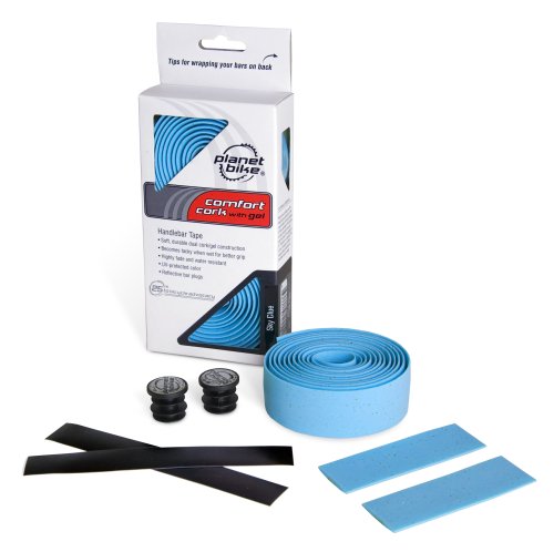 Planet Bike Comfort GEL Road Bike Handlebar Tape with Reflective Bar Plugs (Sky Blue Cork)