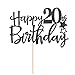 Black Happy 20th Birthday Cake Topper,Hello 20, Cheers to 20 Years, 20 & Fabulous Party Decoration