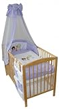 Baby Bettwäsche Komplett Set & Himmel & Nestchen - 9 teilig NEU 100% Baumwolle - EU Produkt - Premium Qualität, Farbe / Muster:violett_loewe_1321