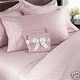 500 Thread Count 100% Egyptian Cotton STRIPED Pink Queen Duvet Cover with Fitted Sheet
