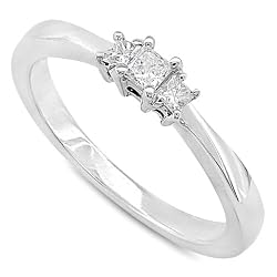 Three Stone Princess Cut Diamond Ring 1/4ctw in White Gold - Size 5.5