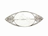 Diamond and Platinum Brooch with Etched Glass Center by Estate