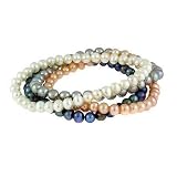 4 Genuine Freshwater Cultured 5-6mm White, Gray, Pink, and Peacock Pearl Beaded Bead Bracelet Set