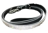 Bellas Clear Crystal Luxury Leather Rhinestone 4 Dog Leash, Black