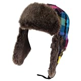 FauxFurBuffaloPlaidTrooperTrapperSkiHatRainbow