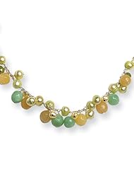 Sterling Silver Green & Yellow Jade/Freshwater Cultured Pearl Necklace