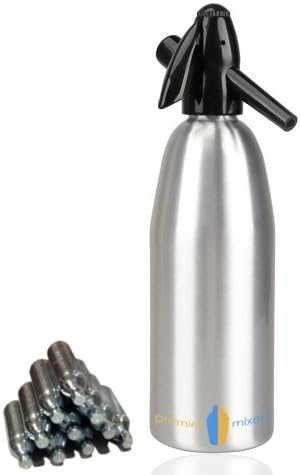 Soda Siphon (1 Liter) Brushed Aluminium + 10 Free Charges : 8-gram CO2 Cartridges
