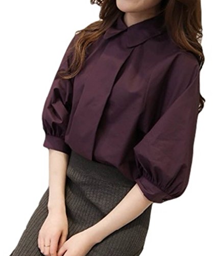 Sta.ANA(サンタ・アナ）秋 レディース プルオーバー ブラウス シャツ 五分袖 バルーン袖 コットン 綿 選べる4色 S M L XLサイズ