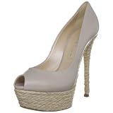 Casadei Leather Peep Toe Slip On Shoe with Espadrille Platform