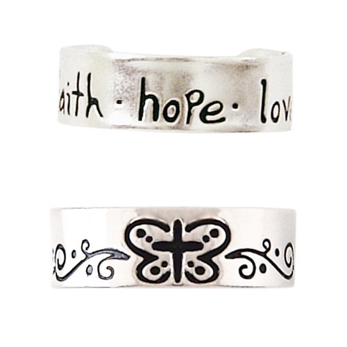 Sterling Silver Faith, Hope, Love and Butterfly Toe Ring Set of 2 by Bob Siemon