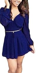 Mini-SILHOUETTEEmpire   Waistline Long Sleeves Chiffon Pleated Backless Above the Knee Mini Dress 