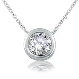 Bling Jewelry Sterling Silver Pendant 2ct (8mm) Bezel-Set Round CZ Solitaire Pendant Necklace