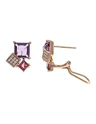 3.58CTW 14K Rose Gold Genuine Natural Amethyst, Pink Topaz and Diamond French Clip Earrings