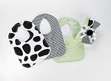 Mud Pie Baby Eieio Decorated Cotton Bibs, Cow, Set of 3