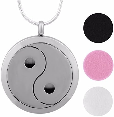 Eudora Tai Chi Aromatherapy Essential Oil Perfume Diffuser Locket Pandent Necklace, 6 Pads,24''