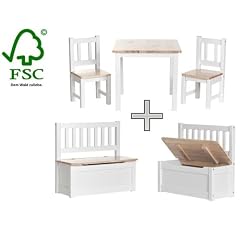Kindersitzgruppe Kinderm�bel Sitzgruppe + Kindertruhenbank Kinderbank Truhenbank in Wei�lack inkl. Spielzeugkiste Stauraum f�r die Spielsachen Set : Anni