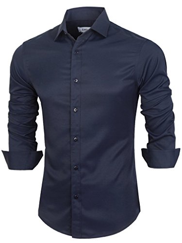 Emiqude Mens Casual Slim Fit Long Sleeve Solid Dress Shirt