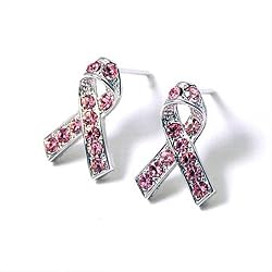 Silvertone Crystal Breast Cancer Ribbon Fashion Earrings