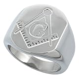 Surgical Steel Masonic Compass Signet Ring 13/16 in. (21mm) Sizes 8 to 14