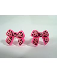 Unique Handmade New Earrings Light Pink Bow Fashion Style Very Rare Womens Cute Jewelry Ear Ring